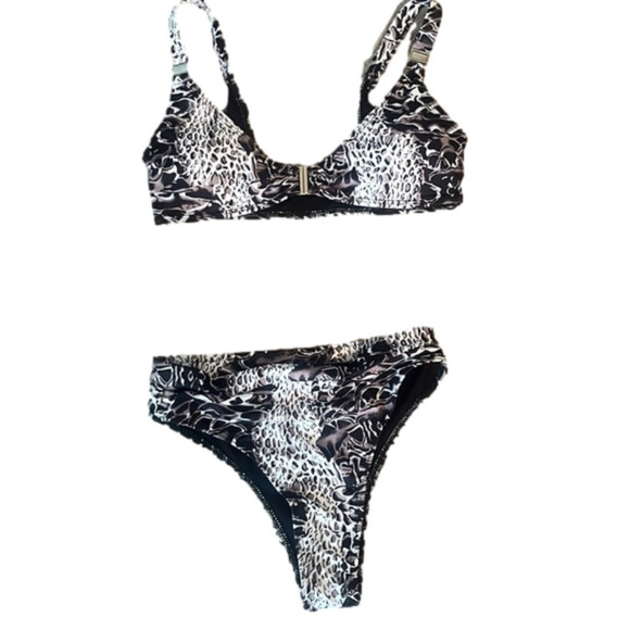 SHEIN Snakeskin clip front bikini swimsuit size M medium - Picture 1 of 5